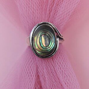 Abalone shell ring sterling silver size 5 1/2 US, fancy accent boho ring women